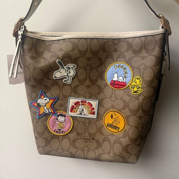 Coach X Peanuts Val Duffle Signature Canvas Leather With Varsity Patches C4112 - Picture 1 of 10
